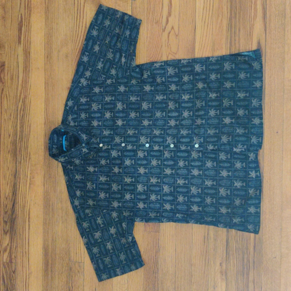 Tori Richard Black Brown Hawaiian Shirt, M